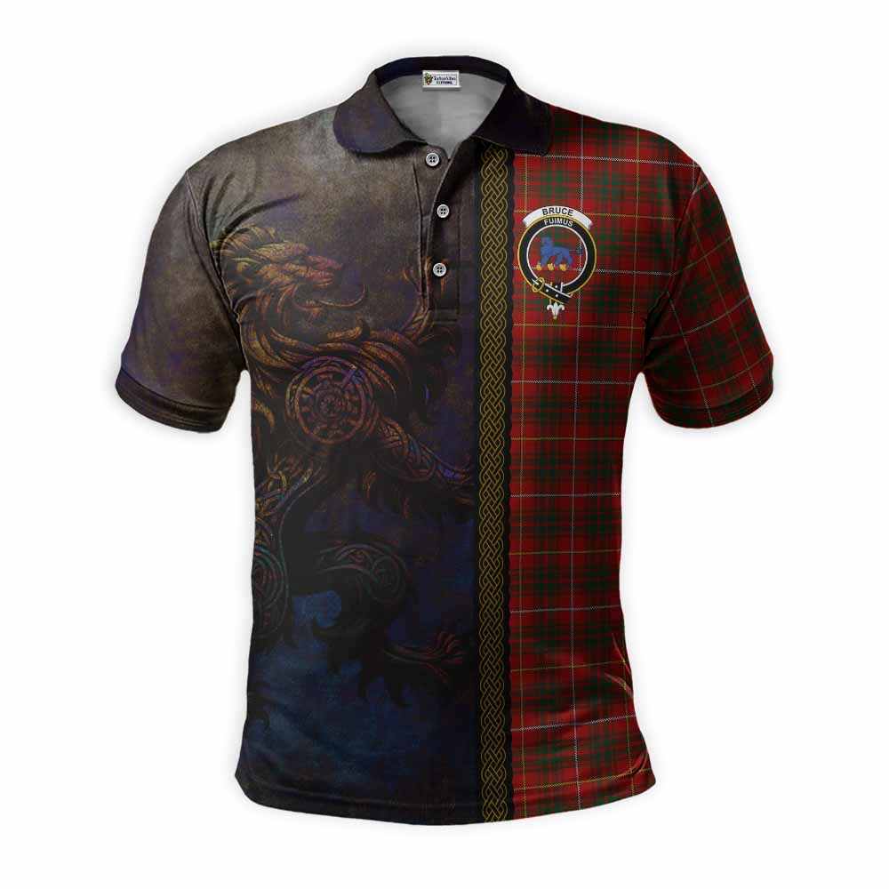 Tartan Vibes Clothing Bruce Tartan Family Crest Polo Shirt Alba Gu Brath Be Brave Lion Ancient Style