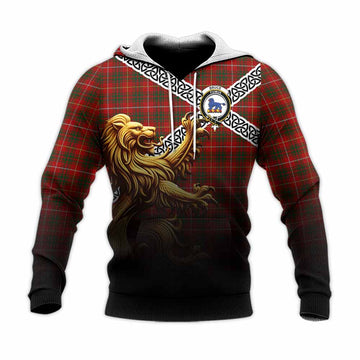 Bruce Crest Tartan Knitted Hoodie with Golden Lion Emblem Celtic Style