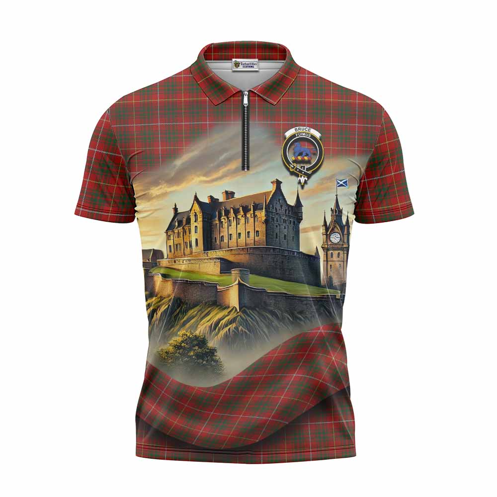 Tartan Vibes Clothing Bruce Tartan Family Crest Zipper Polo Shirt with Scottish Ancient Castle Stype