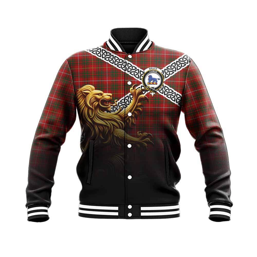 Tartan Vibes Clothing Bruce Crest Tartan Baseball Jacket with Golden Lion Emblem Celtic Style