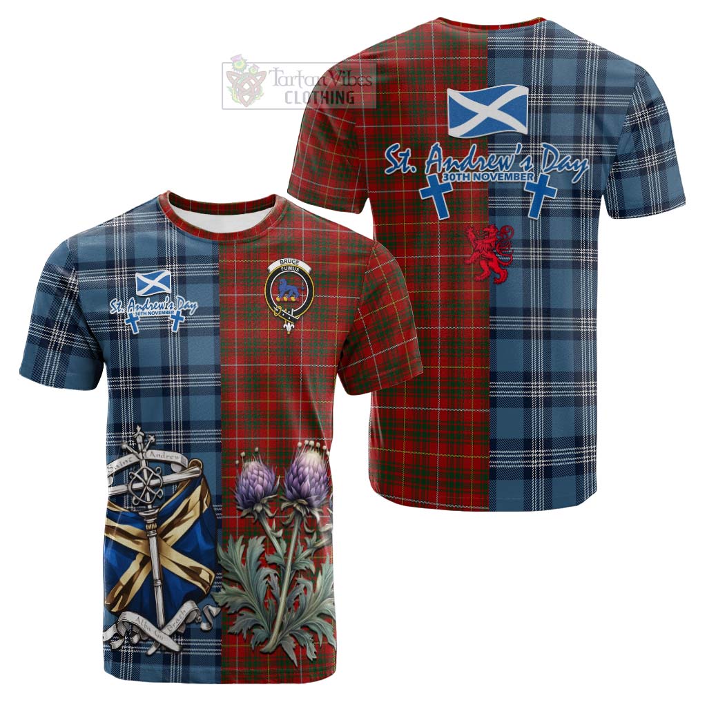 Tartan Vibes Clothing Bruce Tartan Cotton T-shirt Happy St. Andrew's Day Half Tartan Style