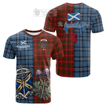 Tartan Vibes Clothing Bruce Tartan Cotton T-shirt Happy St. Andrew's Day Half Tartan Style