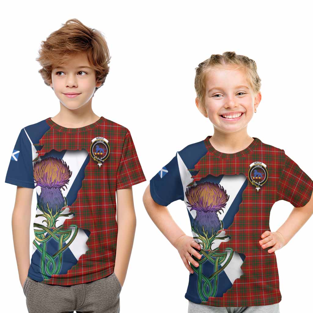 Tartan Vibes Clothing Bruce Tartan Family Crest Kid T-Shirt Scottish Thistle Celtic Inspired
