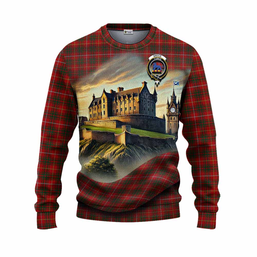 Tartan Vibes Clothing Bruce Tartan Family Crest Knitted Sweater with Scottish Ancient Castle Style
