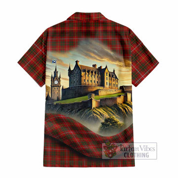 Tartan Vibes Clothing Bruce Tartan Family Crest Short Sleeve Button Shirt with Scottish Ancient Castle Style