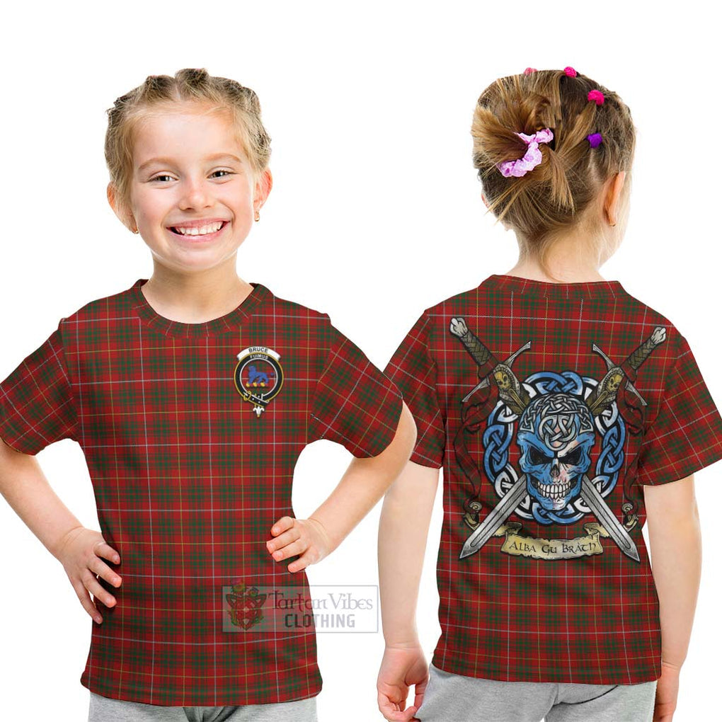 Tartan Vibes Clothing Bruce Tartan Kid T-Shirt with Family Crest Celtic Skull Style