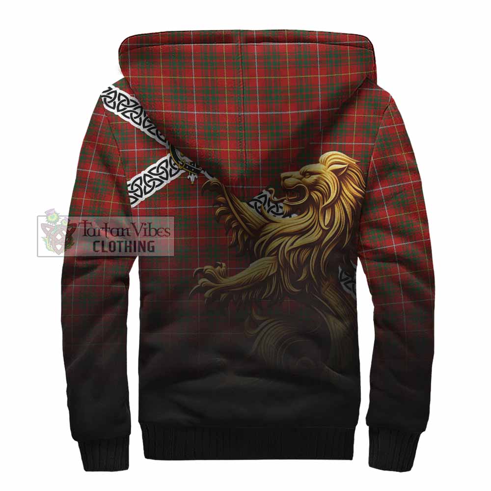 Tartan Vibes Clothing Bruce Crest Tartan Sherpa Hoodie with Golden Lion Emblem Celtic Style