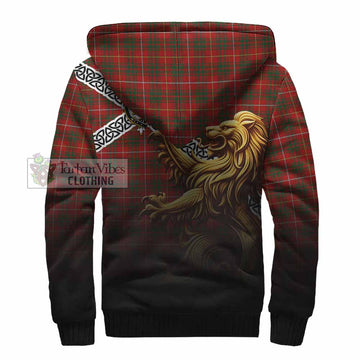 Bruce Crest Tartan Sherpa Hoodie with Golden Lion Emblem Celtic Style