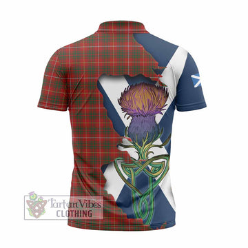 Bruce Tartan Family Crest Zipper Polo Shirt Scottish Thistle Celtic Inspired