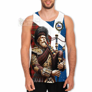 Bruce Tartan Men's Tank Top with Family Crest Scottish Bagpiper Vibes