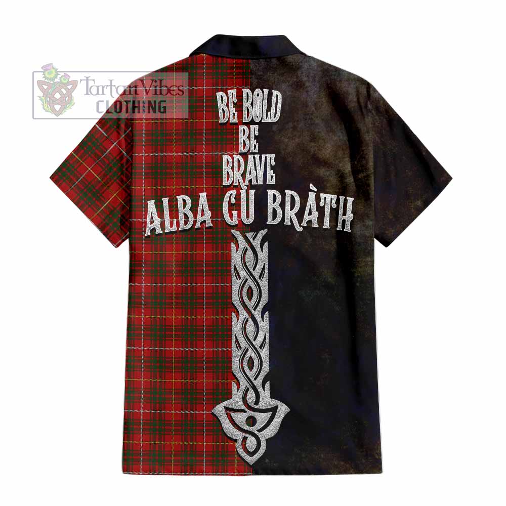 Tartan Vibes Clothing Bruce Tartan Family Crest Short Sleeve Button Shirt Alba Gu Brath Be Brave Lion Ancient Style