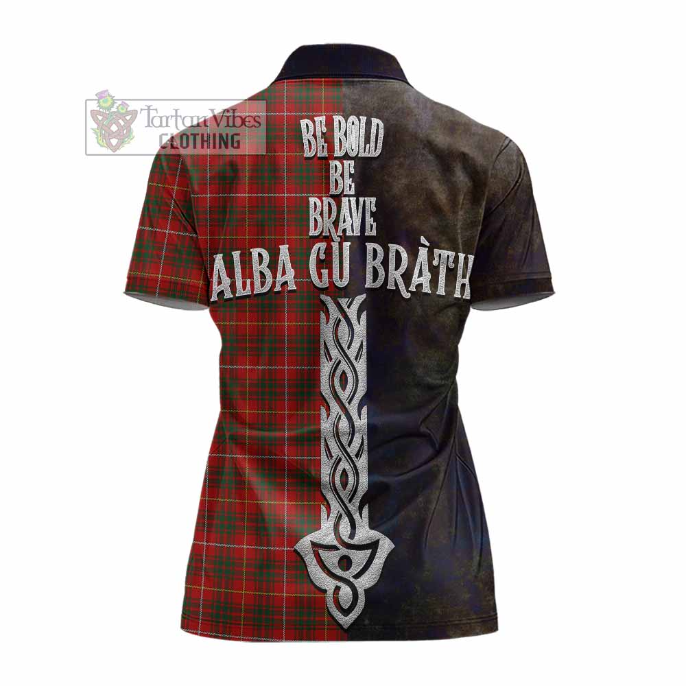 Tartan Vibes Clothing Bruce Tartan Family Crest Women's Polo Shirt Alba Gu Brath Be Brave Lion Ancient Style