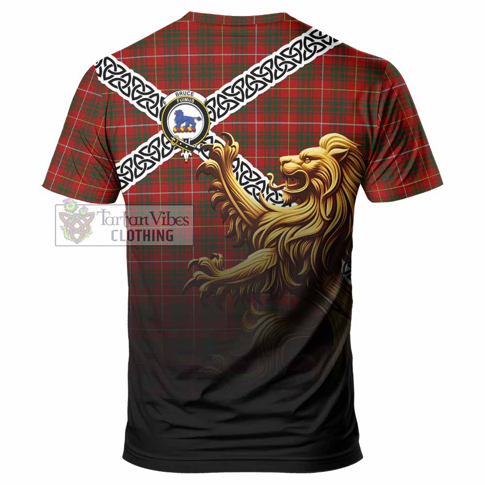 Tartan Vibes Clothing Bruce Crest Tartan T-Shirt with Golden Lion Emblem Celtic Style