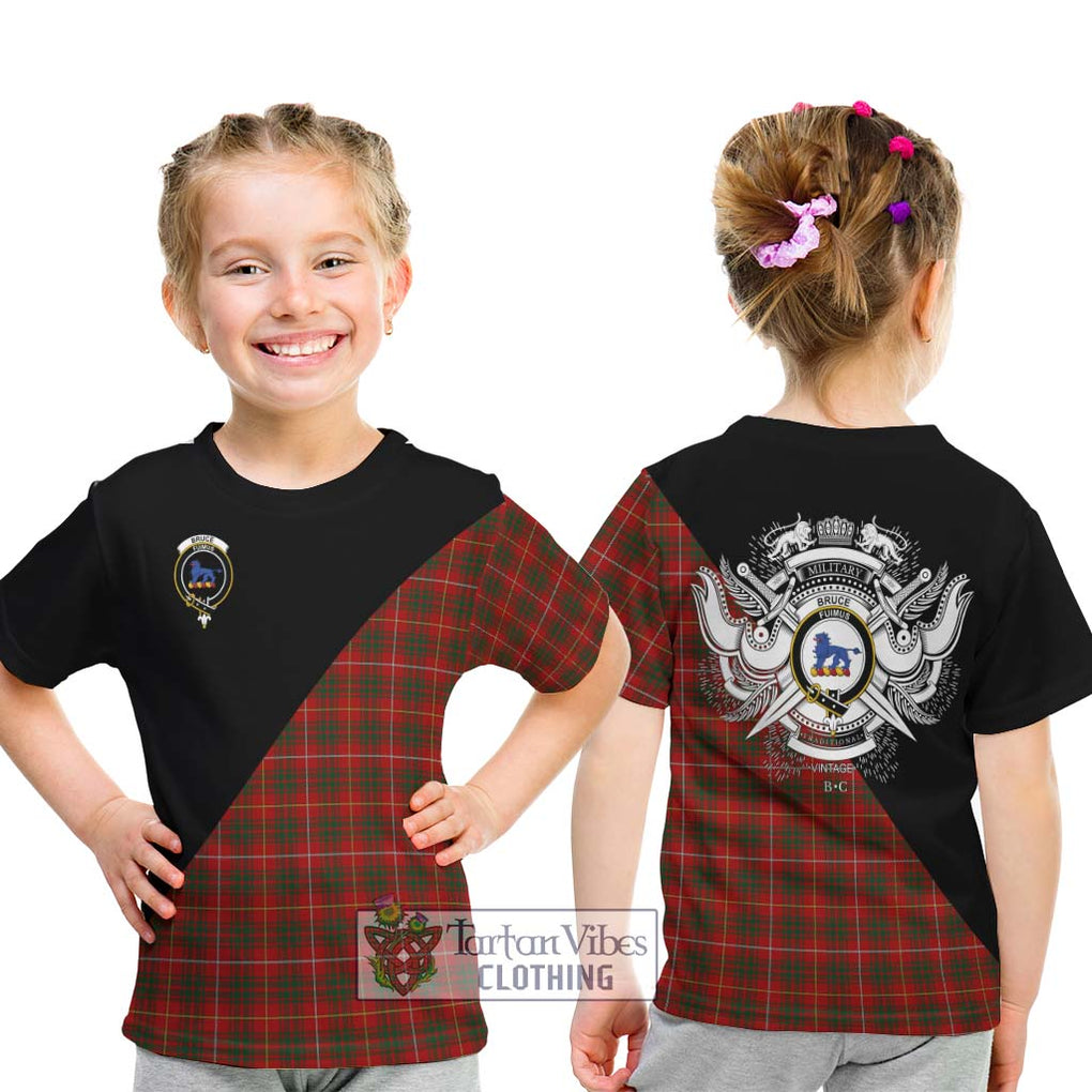 Bruce Tartan Kid T-Shirt with Family Crest and Military Logo Style - Tartanvibesclothing Shop
