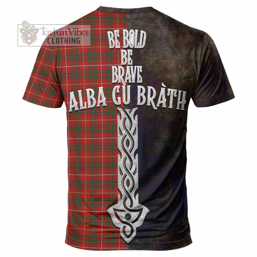Tartan Vibes Clothing Bruce Tartan Family Crest T-Shirt Alba Gu Brath Be Brave Lion Ancient Style