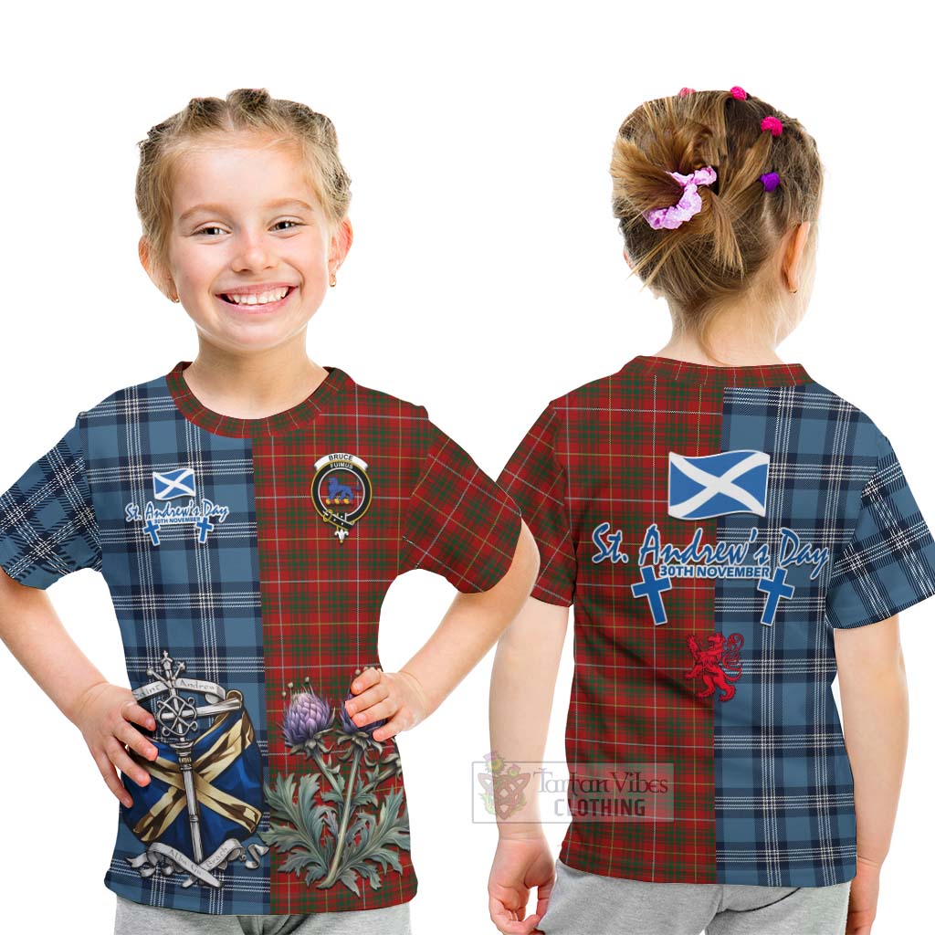 Tartan Vibes Clothing Bruce Tartan Kid T-Shirt Happy St. Andrew's Day Half Tartan Style