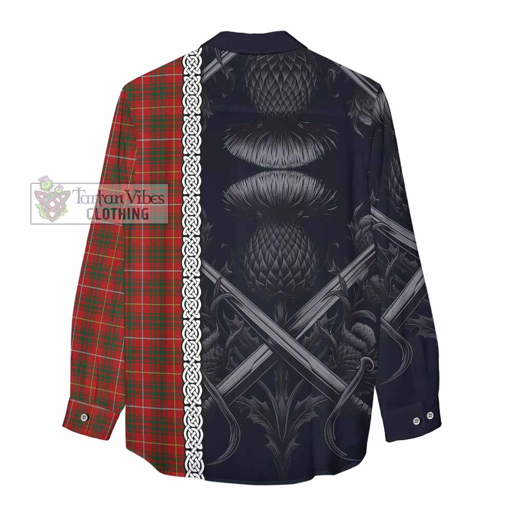 Tartan Vibes Clothing Bruce Tartan Women's Casual Shirt with Family Crest Cross Sword Thistle Celtic Vibes