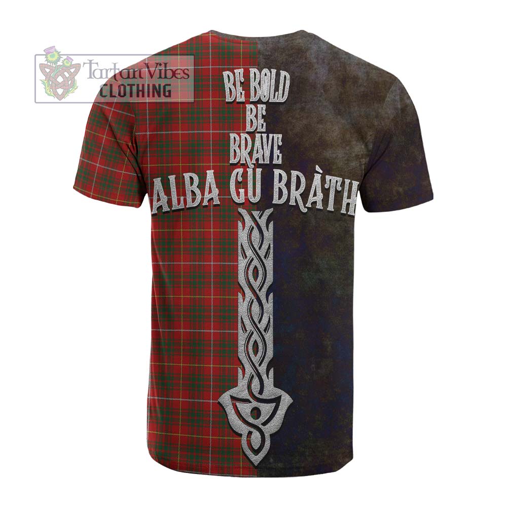 Tartan Vibes Clothing Bruce Tartan Family Crest Cotton T-shirt Alba Gu Brath Be Brave Lion Ancient Style