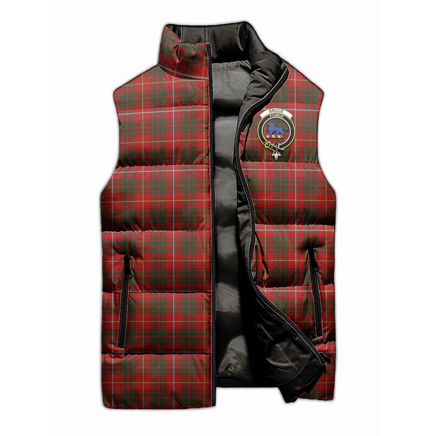 Bruce Tartan Sleeveless Puffer Jacket with Family Crest - Tartanvibesclothing