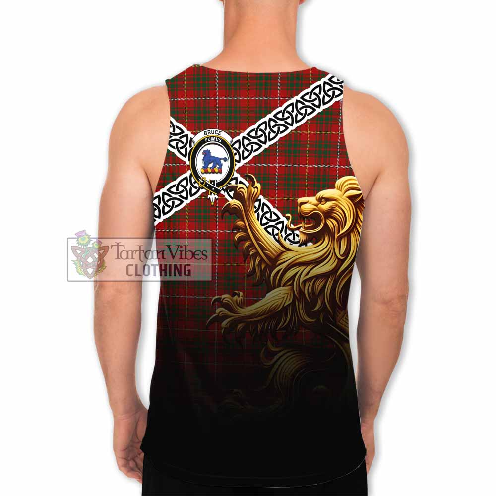 Tartan Vibes Clothing Bruce Crest Tartan Men's Tank Top with Golden Lion Emblem Celtic Style