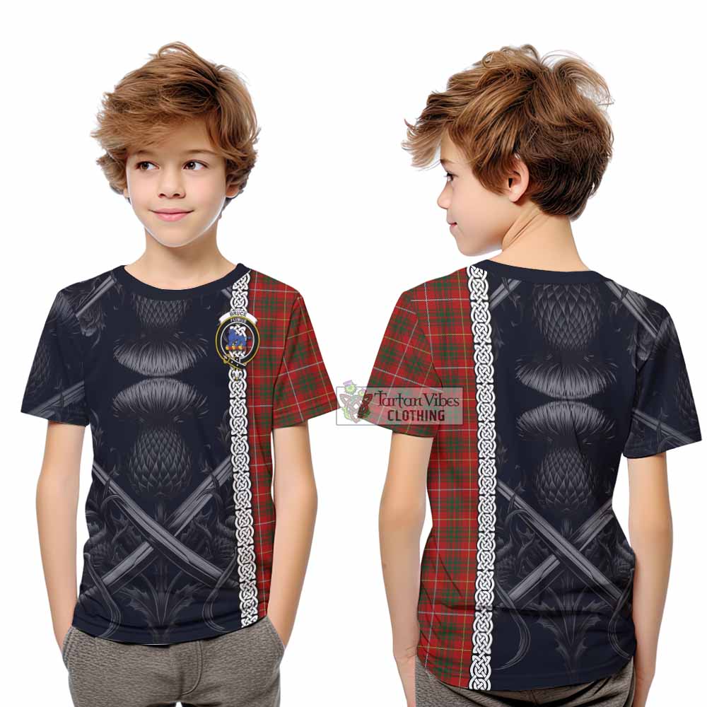 Tartan Vibes Clothing Bruce Tartan Kid T-Shirt with Family Crest Cross Sword Thistle Celtic Vibes