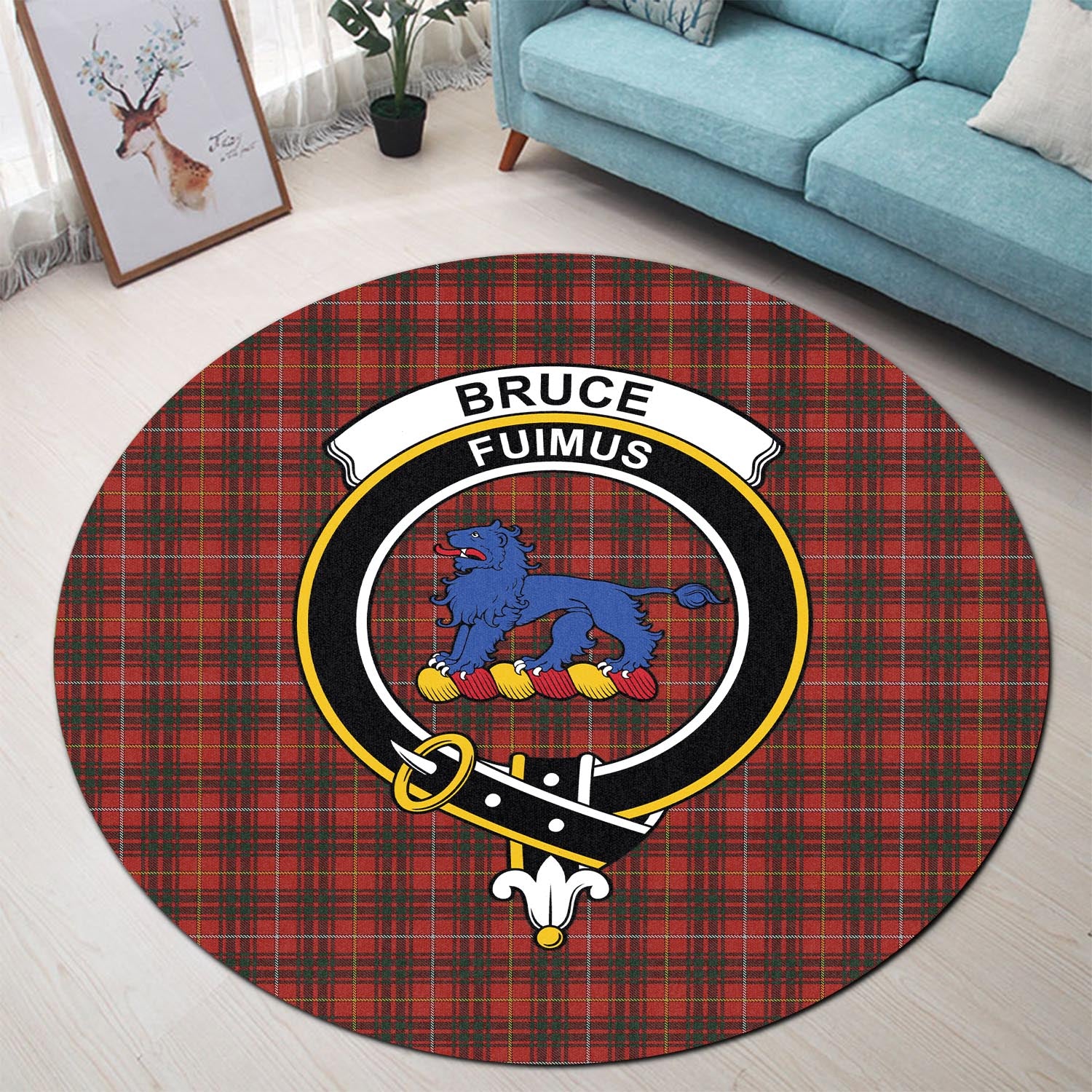 Bruce Tartan Round Rug with Family Crest - Tartanvibesclothing