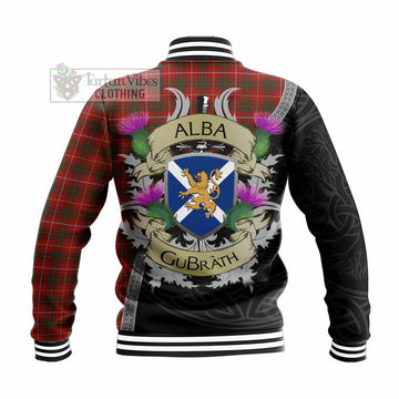 Tartan Vibes Clothing Bruce Tartan Family Crest Baseball Jacket Lion Rampant Royal Thistle Shield Celtic Inspired