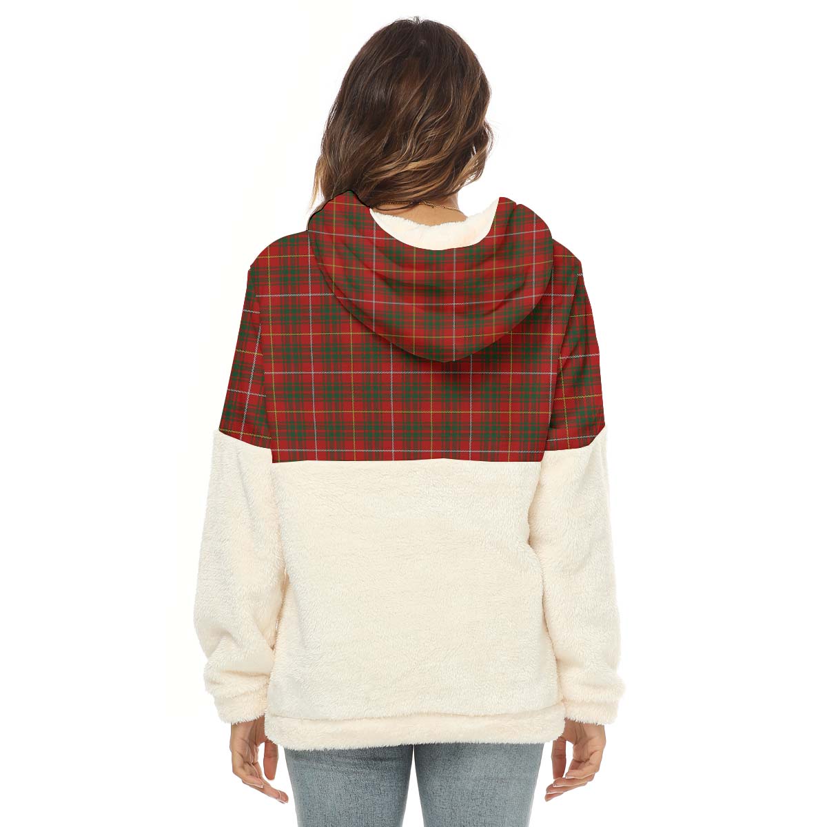 Bruce Tartan Women's Borg Fleece Hoodie With Half Zip with Family Crest - Tartan Vibes Clothing