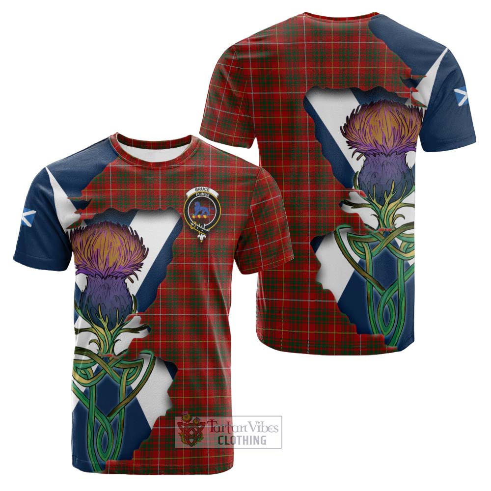 Tartan Vibes Clothing Bruce Tartan Family Crest Cotton T-shirt Scottish Thistle Celtic Inspired