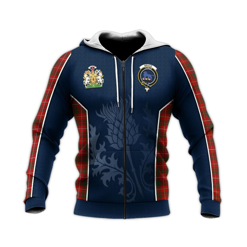Tartan Vibes Clothing Bruce Tartan Knitted Hoodie with Family Crest and Scottish Thistle Vibes Sport Style