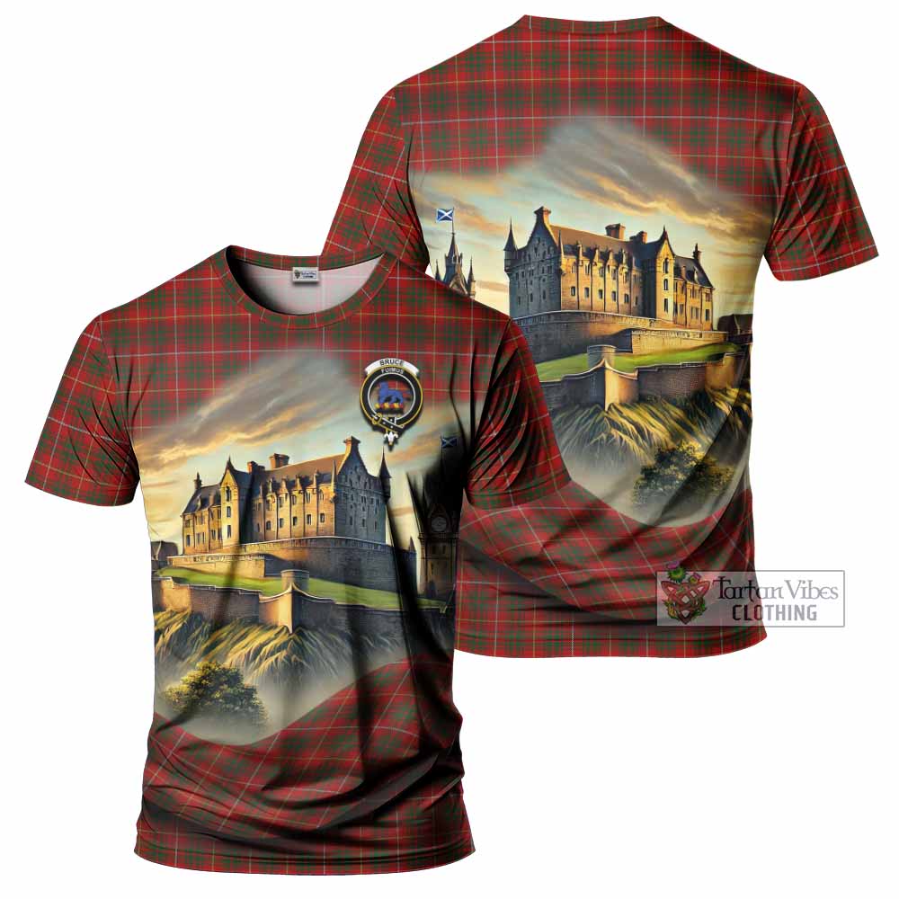 Tartan Vibes Clothing Bruce Tartan Family Crest T-Shirt with Scottish Ancient Castle Stype