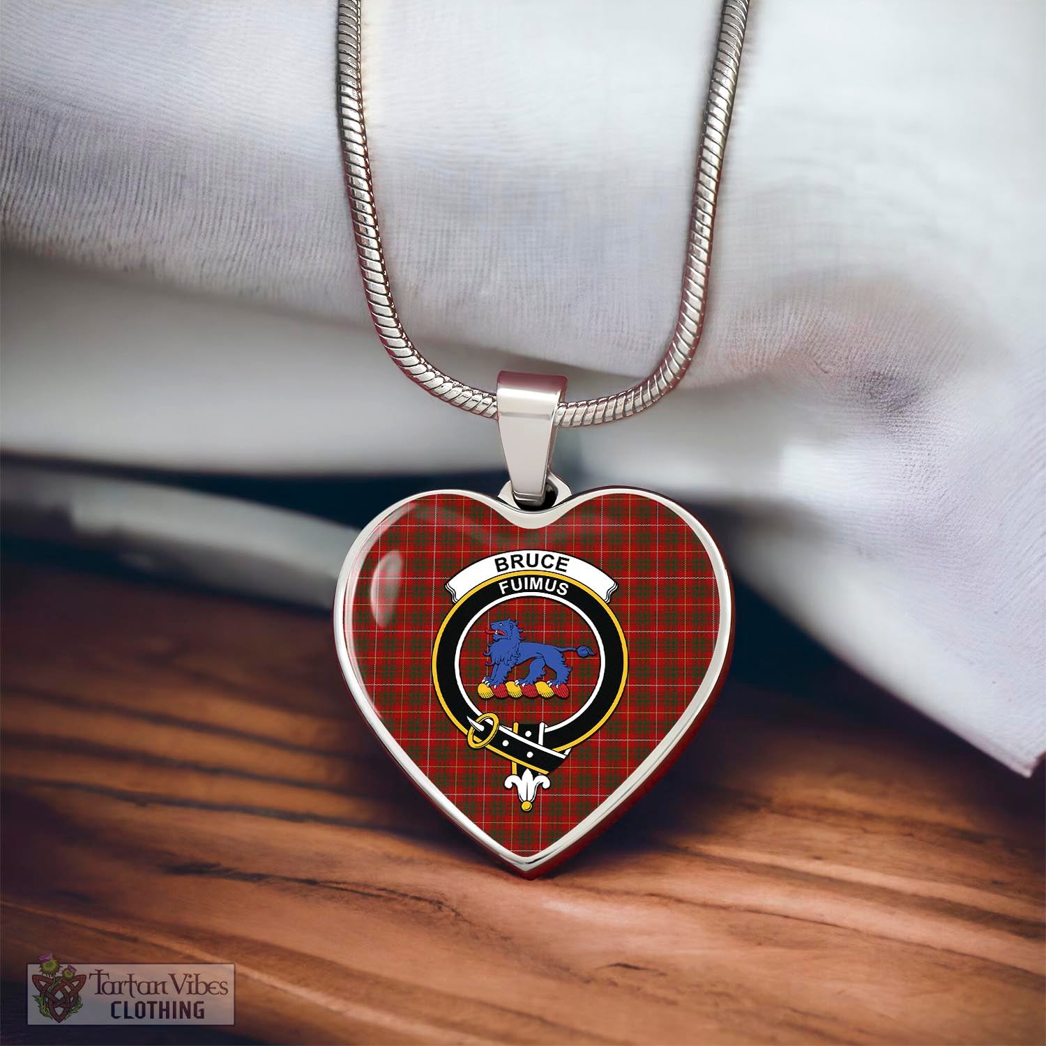 Tartan Vibes Clothing Bruce Tartan Heart Necklace with Family Crest