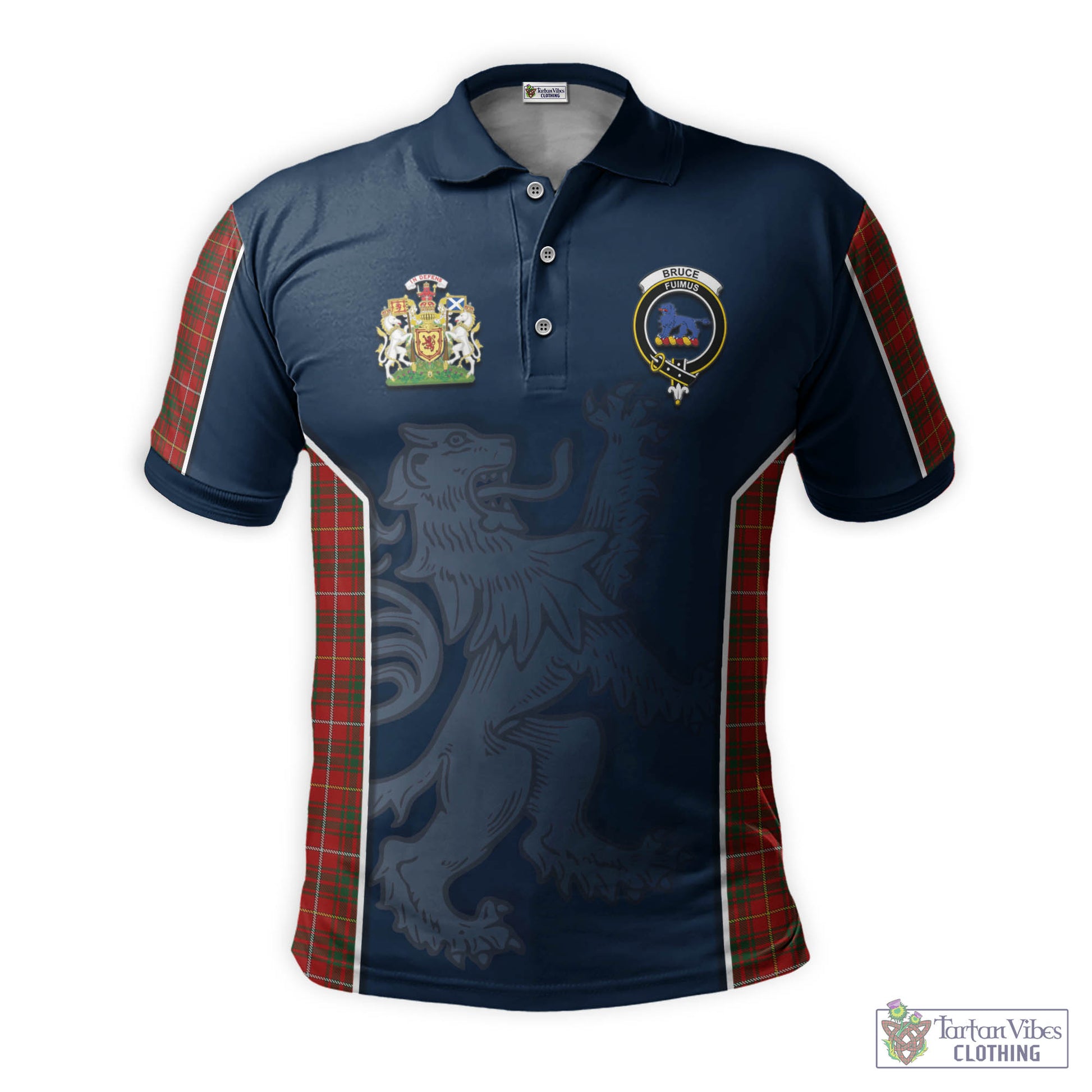 Tartan Vibes Clothing Bruce Tartan Men's Polo Shirt with Family Crest and Lion Rampant Vibes Sport Style