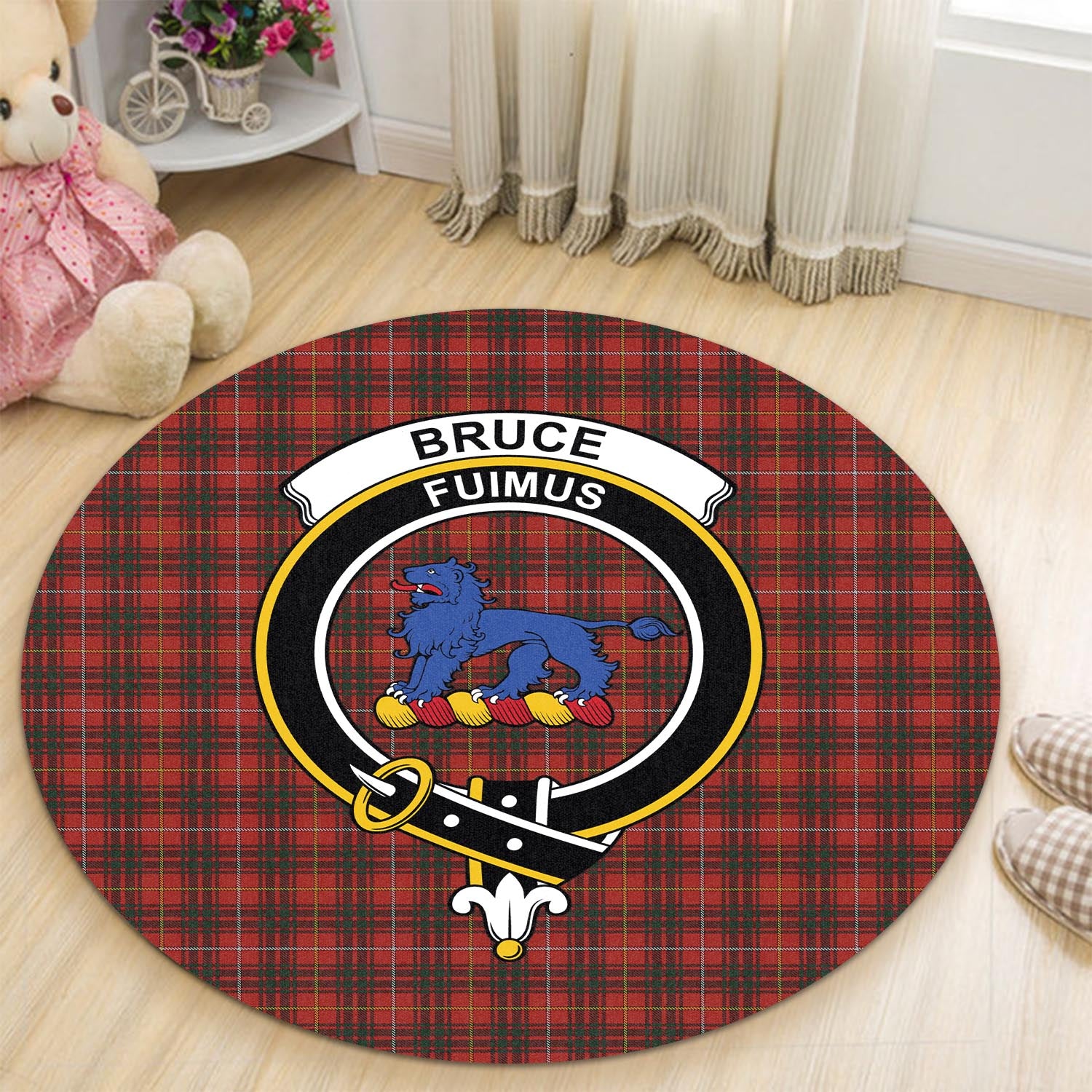 Bruce Tartan Round Rug with Family Crest - Tartanvibesclothing
