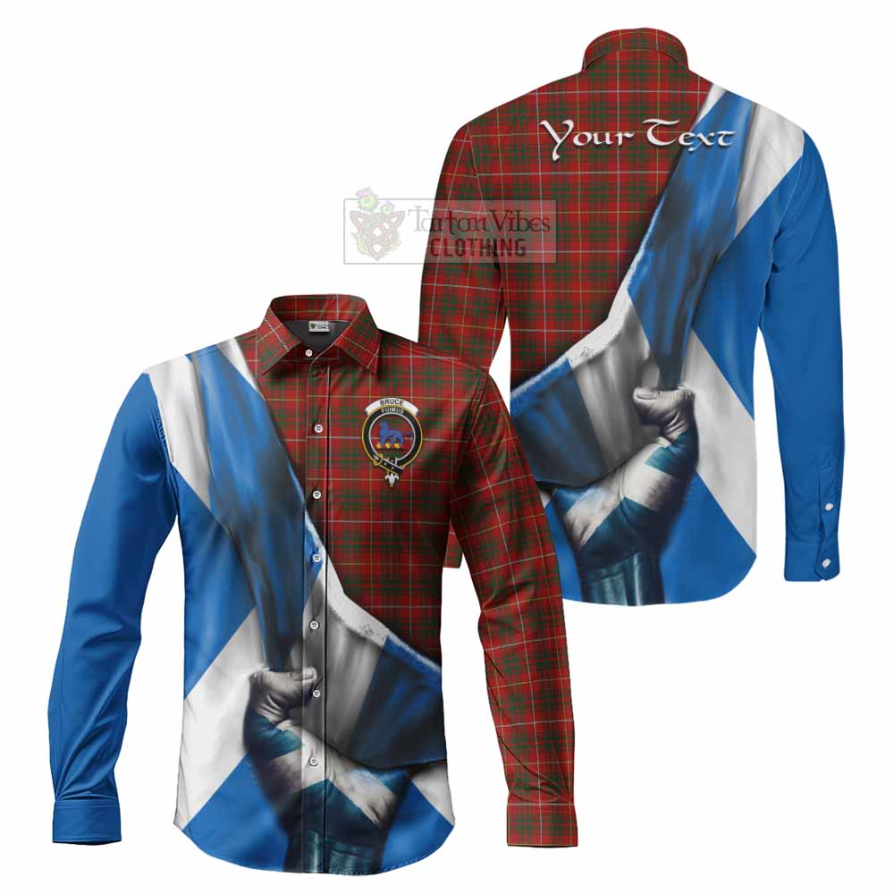 Tartan Vibes Clothing Bruce Tartan Long Sleeve Button Shirt with Family Crest Scotland Patriotic Style