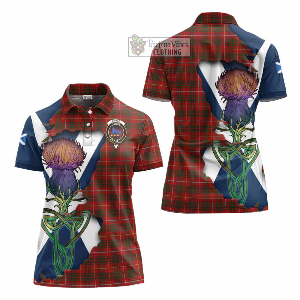 Tartan Vibes Clothing Bruce Tartan Family Crest Women's Polo Shirt Scottish Thistle Celtic Inspired