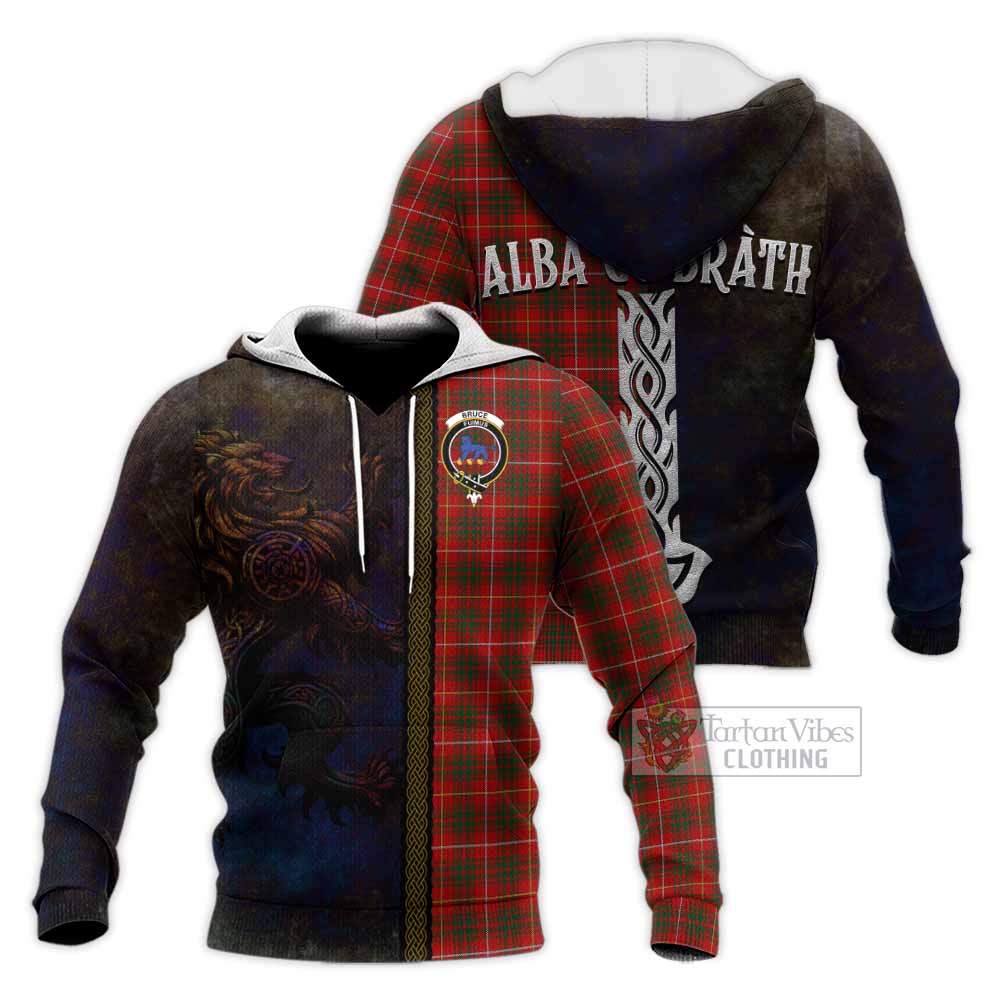 Tartan Vibes Clothing Bruce Tartan Family Crest Knitted Hoodie Alba Gu Brath Be Brave Lion Ancient Style