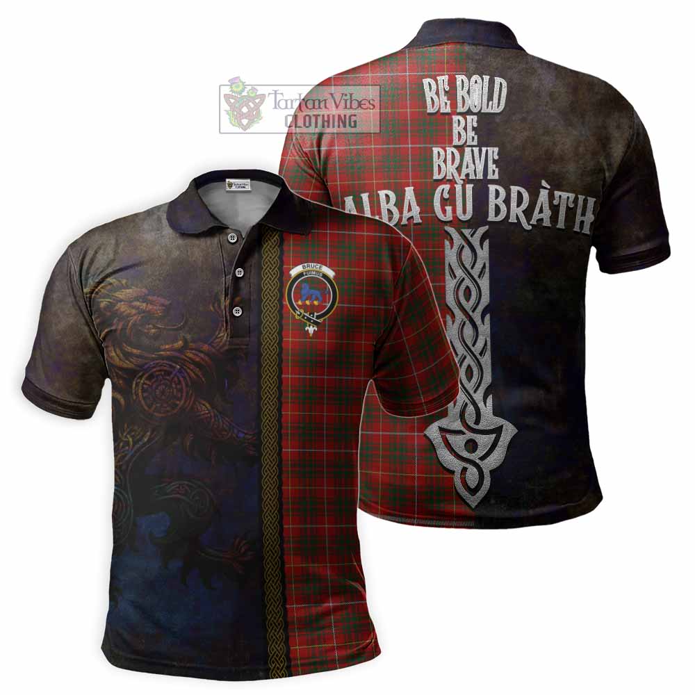 Tartan Vibes Clothing Bruce Tartan Family Crest Polo Shirt Alba Gu Brath Be Brave Lion Ancient Style