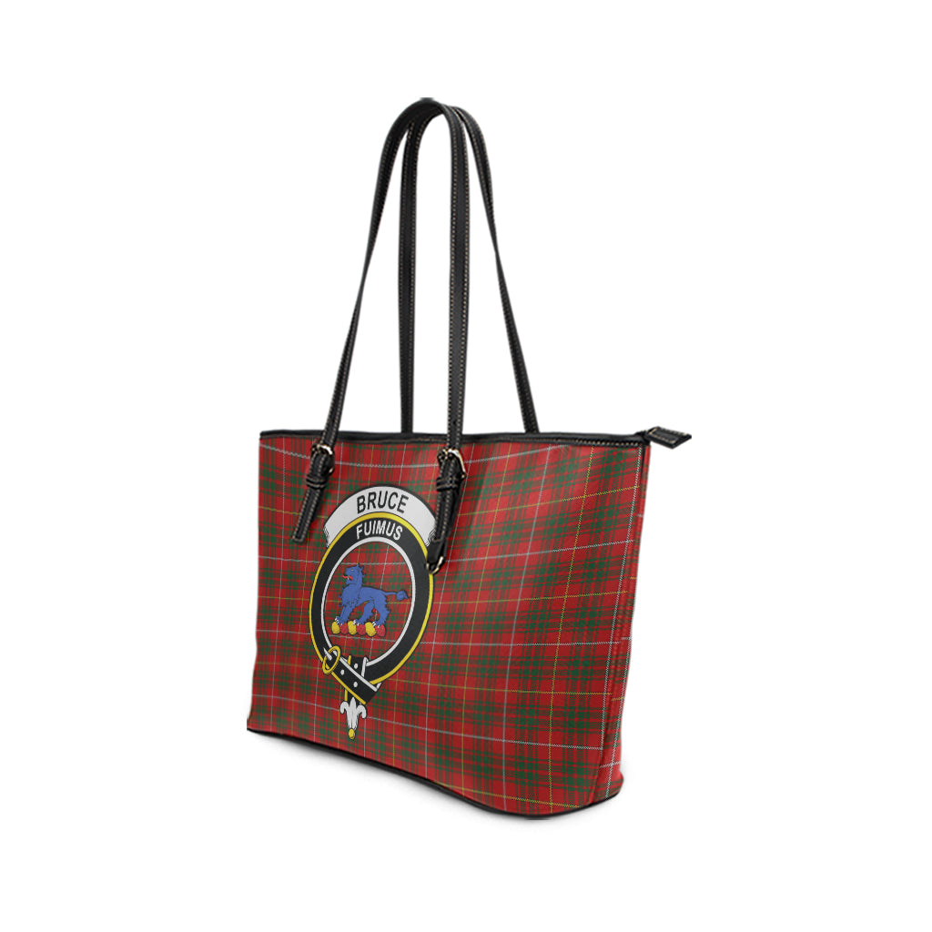 Bruce Tartan Leather Tote Bag with Family Crest - Tartanvibesclothing