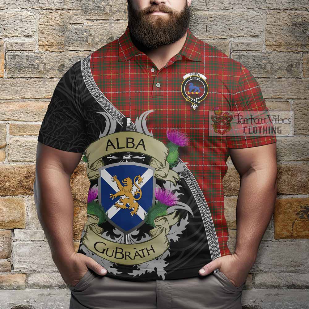 Tartan Vibes Clothing Bruce Tartan Family Crest Polo Shirt Lion Rampant Royal Thistle Shield Celtic Inspired