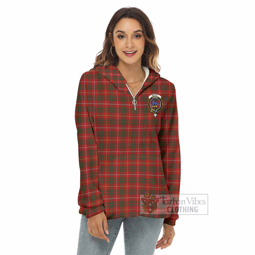 Tartan Vibes Clothing Bruce Tartan Crest Women's Borg  Half Zip Fleece Hoodie