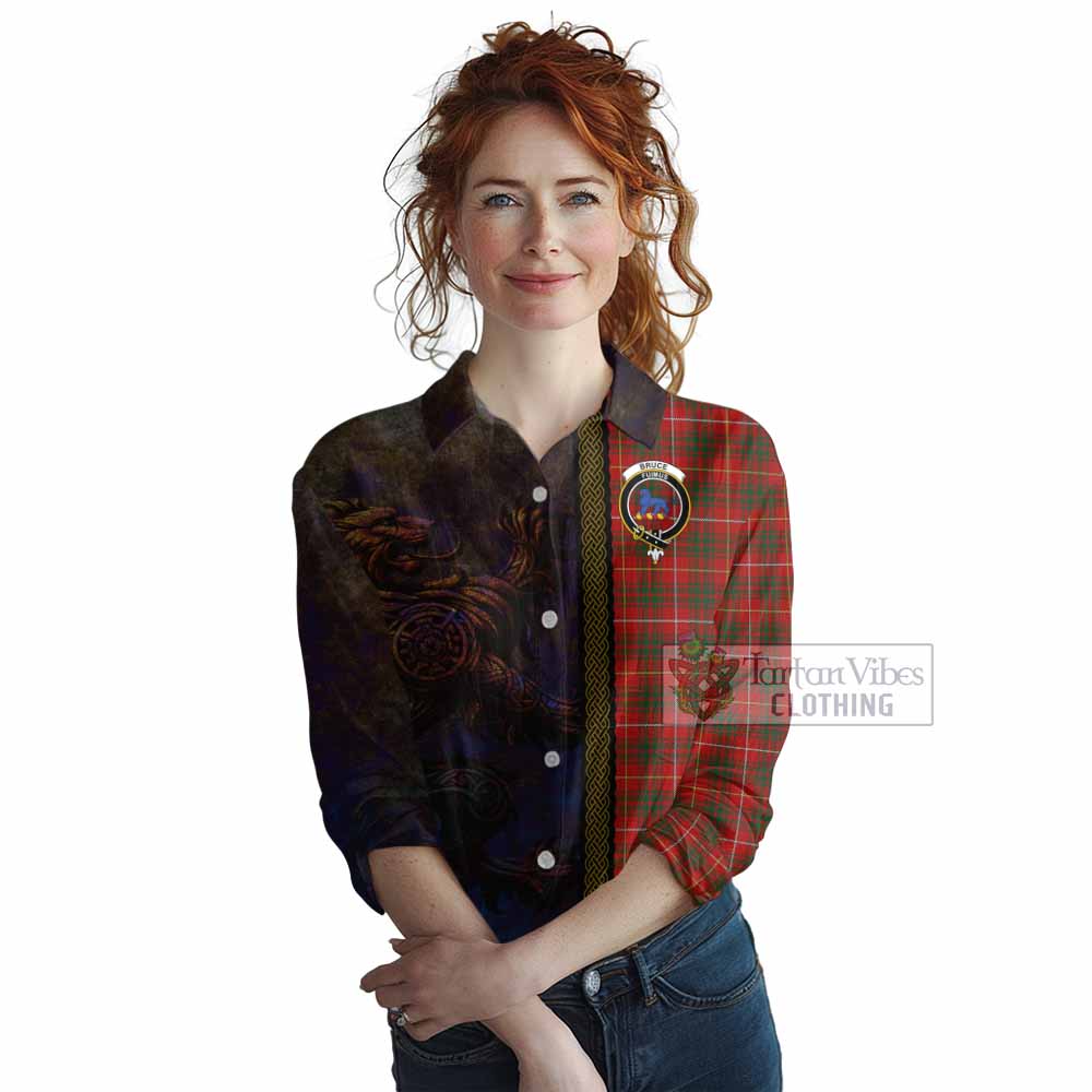Tartan Vibes Clothing Bruce Tartan Family Crest Women's Casual Shirt Alba Gu Brath Be Brave Lion Ancient Style
