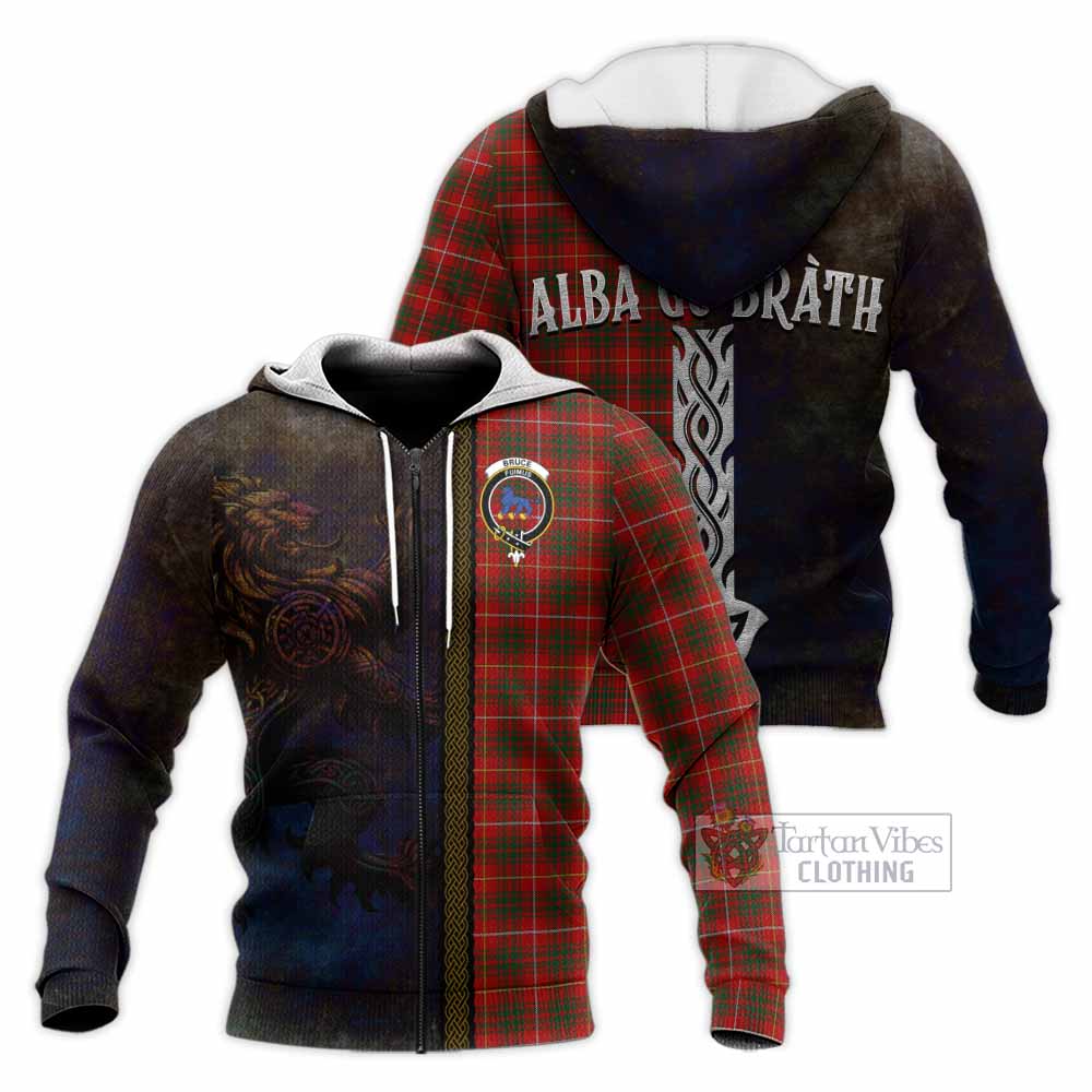 Tartan Vibes Clothing Bruce Tartan Family Crest Knitted Hoodie Alba Gu Brath Be Brave Lion Ancient Style