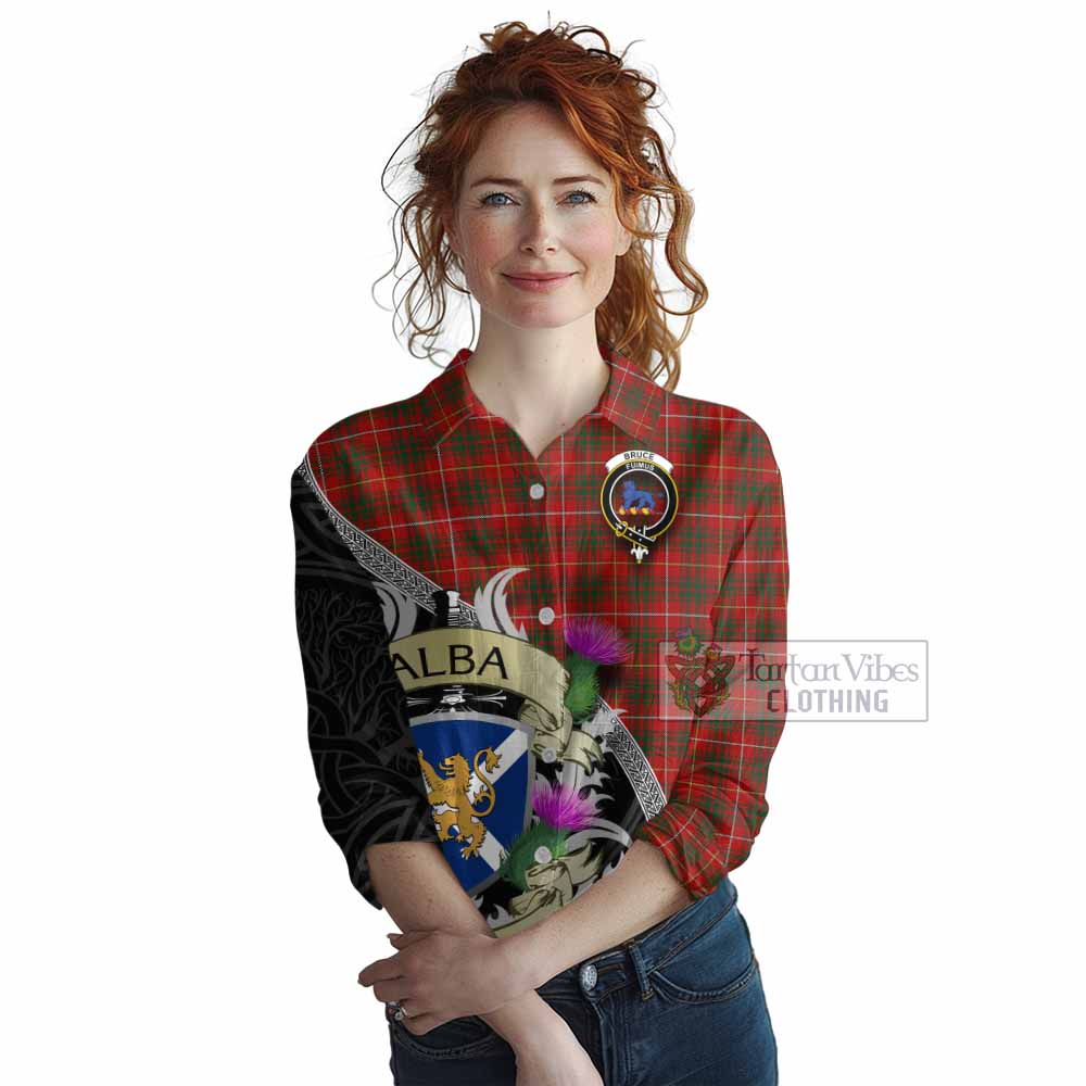 Tartan Vibes Clothing Bruce Tartan Family Crest Women's Casual Shirt Lion Rampant Royal Thistle Shield Celtic Inspired