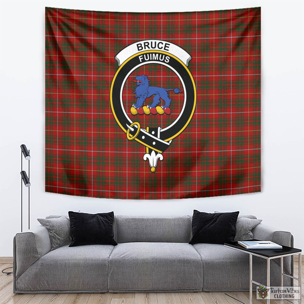 Tartan Vibes Clothing Bruce Tartan Tapestry Wall Hanging and Home Decor for Room with Family Crest