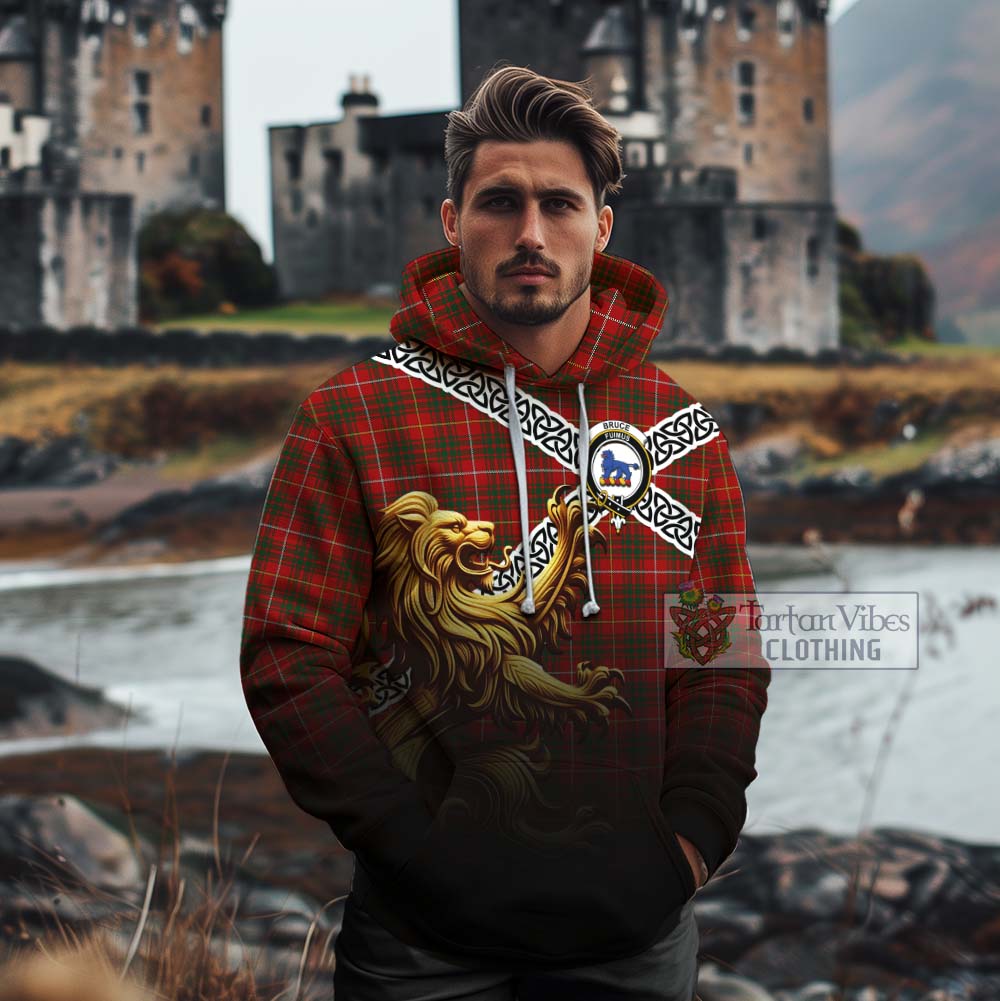 Tartan Vibes Clothing Bruce Crest Tartan Cotton Hoodie with Golden Lion Emblem Celtic Style