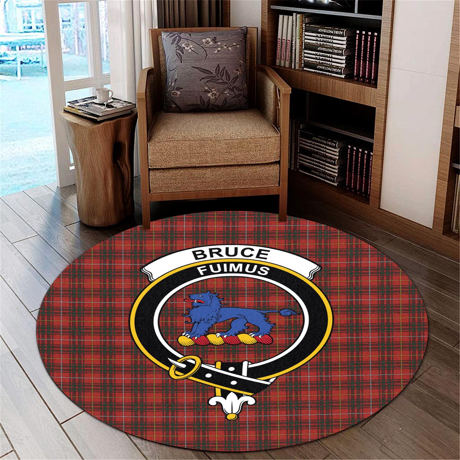 Bruce Tartan Round Rug with Family Crest - Tartanvibesclothing