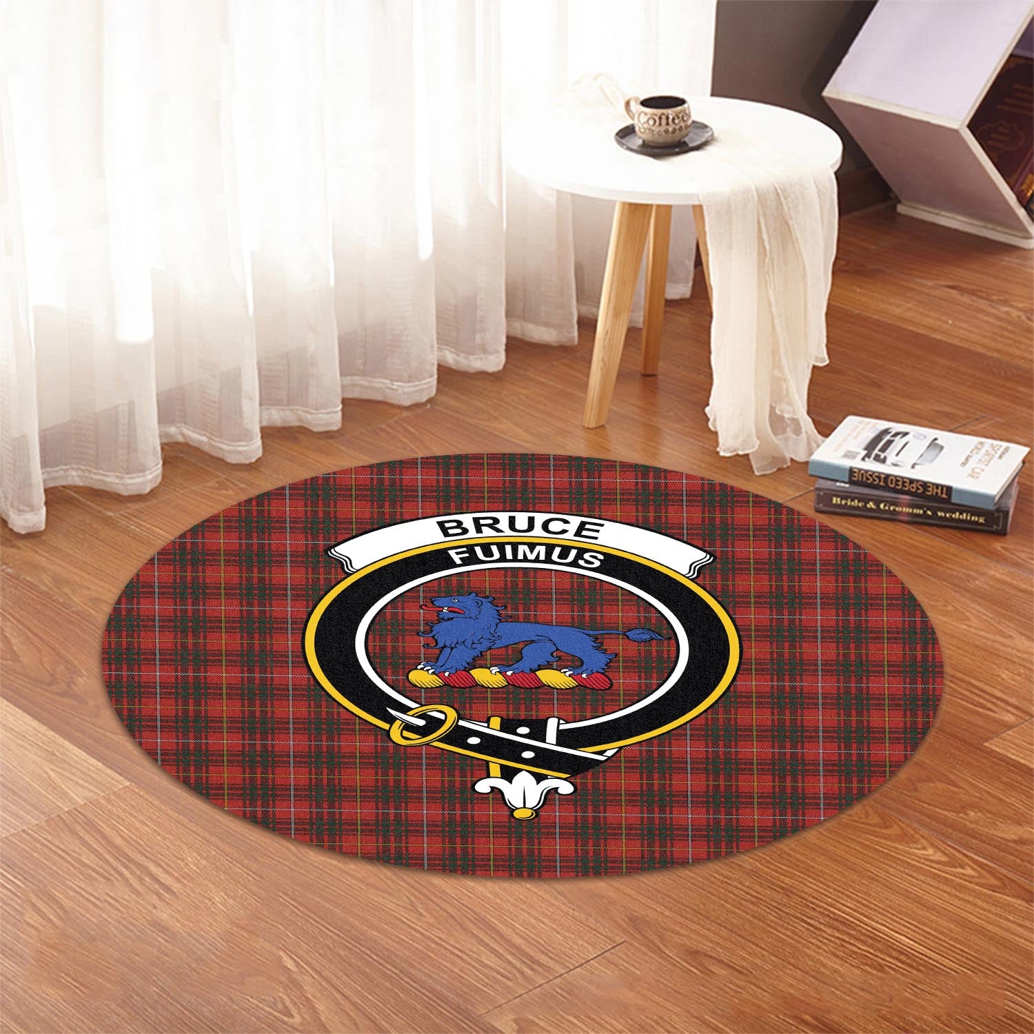 Bruce Tartan Round Rug with Family Crest - Tartanvibesclothing