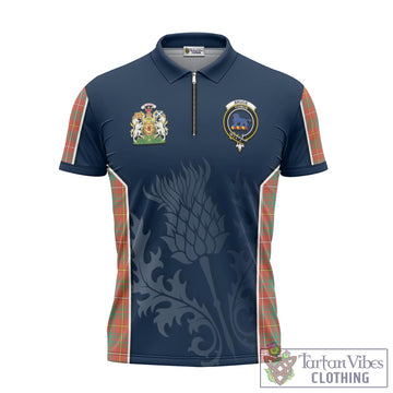Bruce Ancient Tartan Zipper Polo Shirt with Family Crest and Scottish Thistle Vibes Sport Style