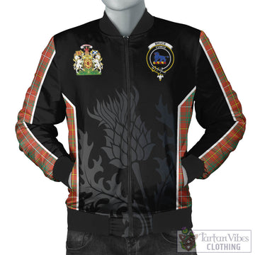 Bruce Ancient Tartan Bomber Jacket with Family Crest and Scottish Thistle Vibes Sport Style